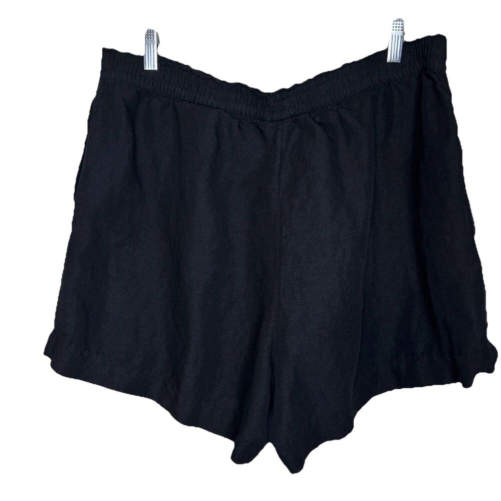 HM Black Linen Blend Shorts Size XL Womens Short W Pockets Stretch Waist